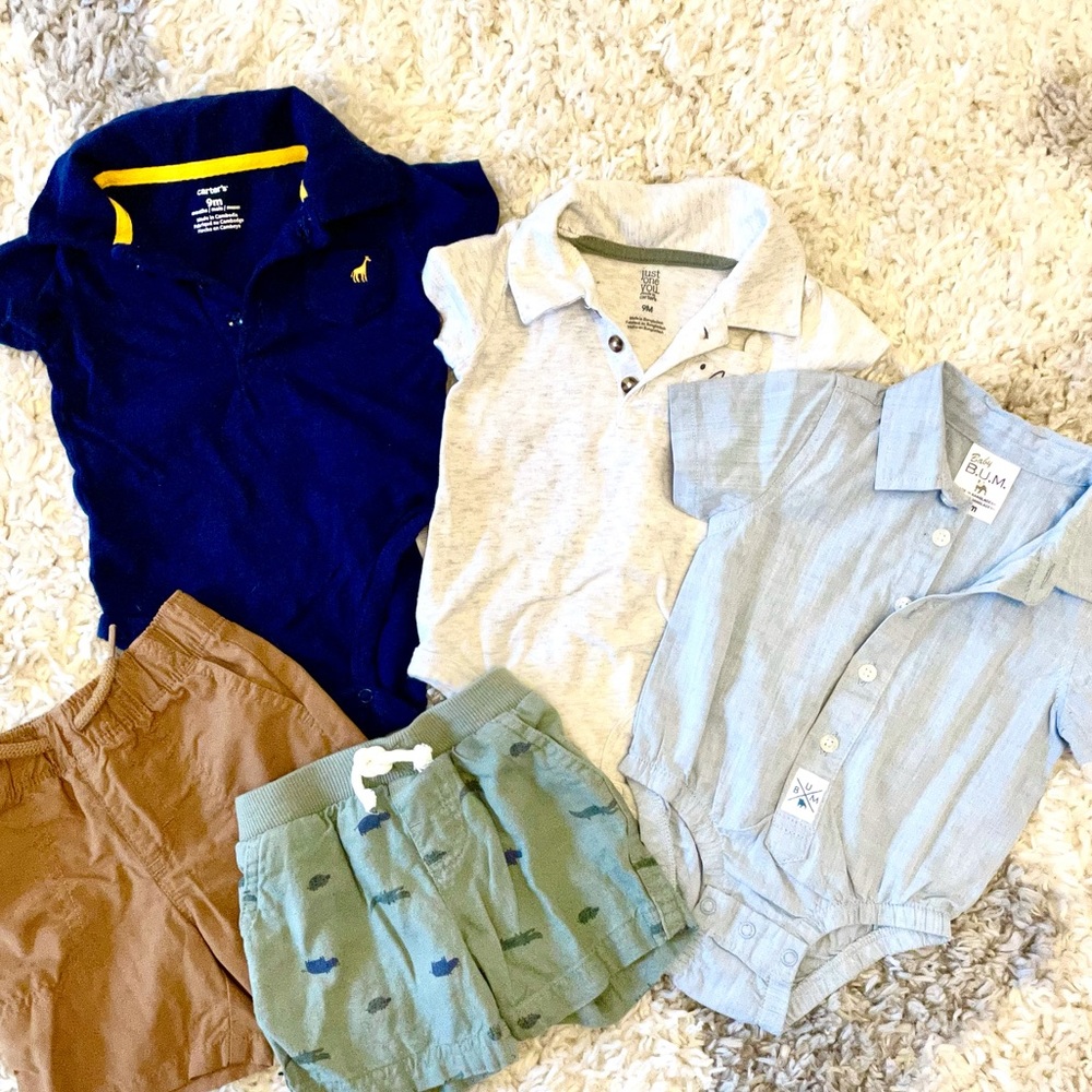 Baby Boy 5 pc Summer Bundle with Shorts and Polo Onsies